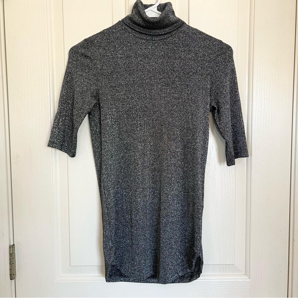 Massimo Dutti Metallic 3/4 Sleeve Turtleneck Top